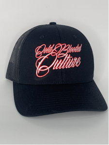 Trucker Hat - Solid Black, White and Red Lettering